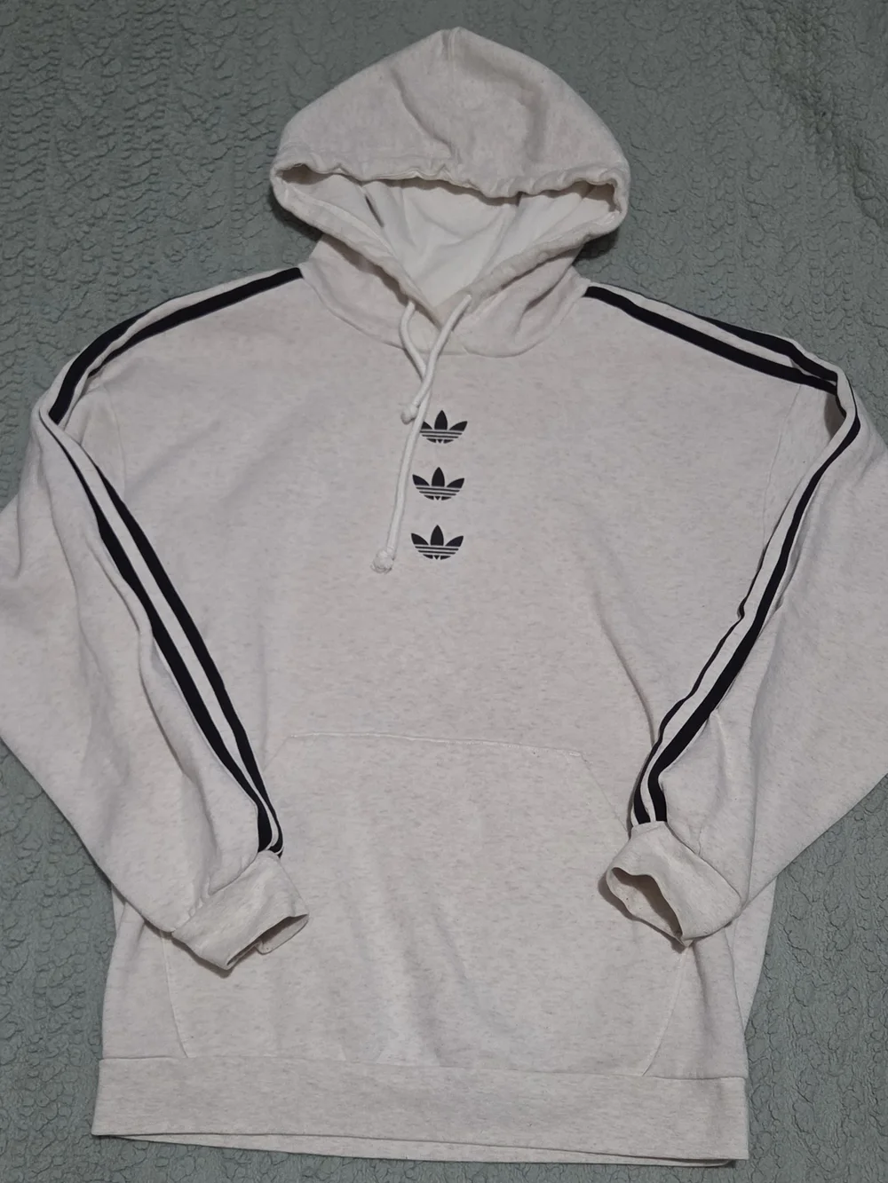 adidas Cream Pullover Hoodie with Black Stripe Accents